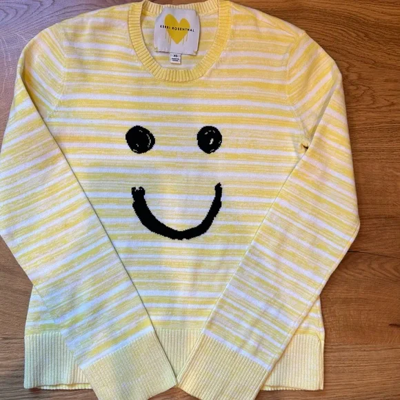 🖤 Kerri Rosenthal Women's Liz Striped Smiley Sweater 🖤 - Picture 2 of 7